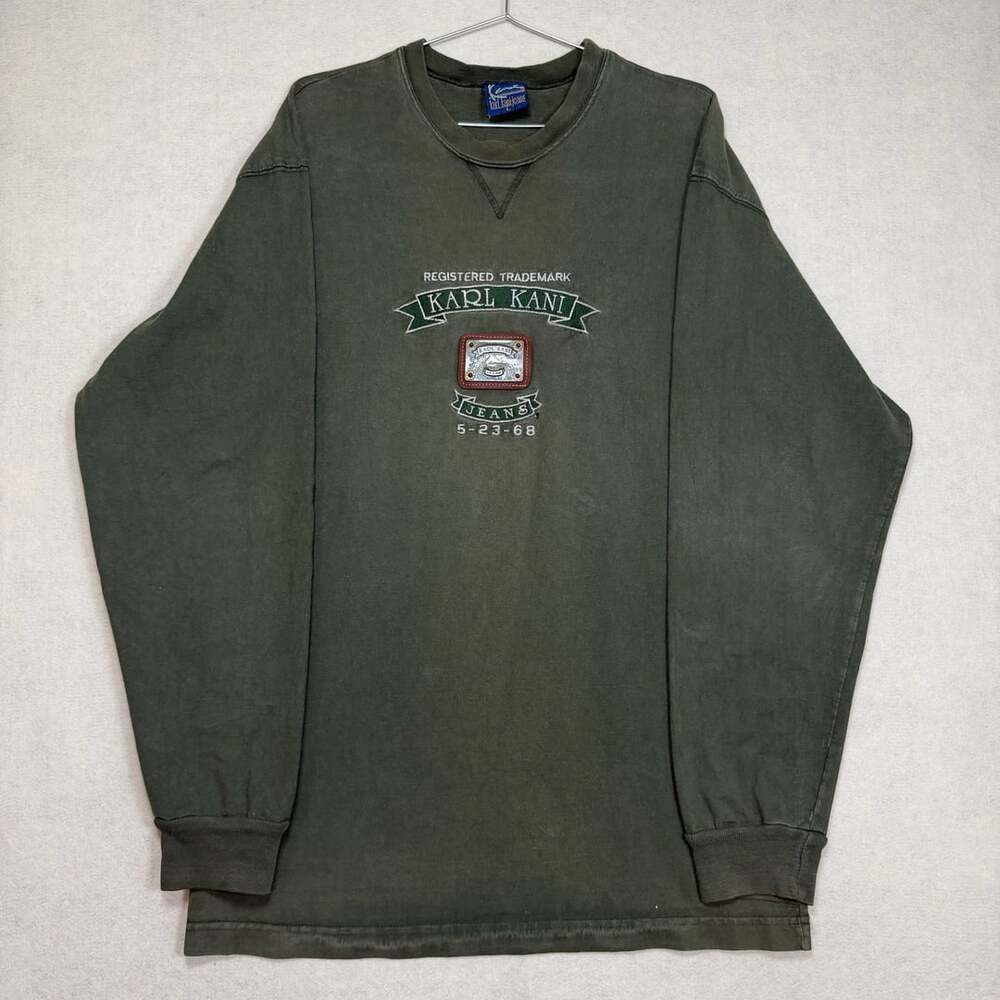Vintage Karl Kani Shirt Mens Size L Embroidered Live Green Long Sleeve Crewneck